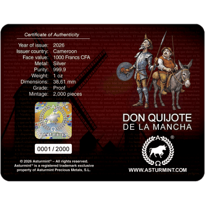 Cameroon - 2026 - 1000 Francs - Don Quixote of La Mancha 1oz silver