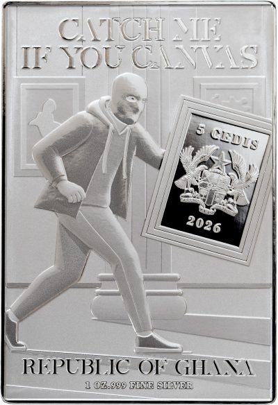 Ghana - 2026 - 5 Cedis - Nativity with San Lorenzo and San Francesco by Caravaggio (Catch Me If You Canvas Stolen Art series) 1oz silver
