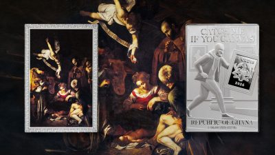 Ghana - 2026 - 5 Cedis - Nativity with San Lorenzo and San Francesco by Caravaggio (Catch Me If You Canvas Stolen Art series) 1oz silver