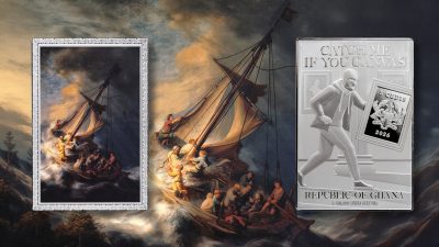 Ghana - 2026 - 5 Cedis - Storm on the Sea of Galilee by Rembrandt (Catch Me If You Canvas Stolen Art series) 1oz silver