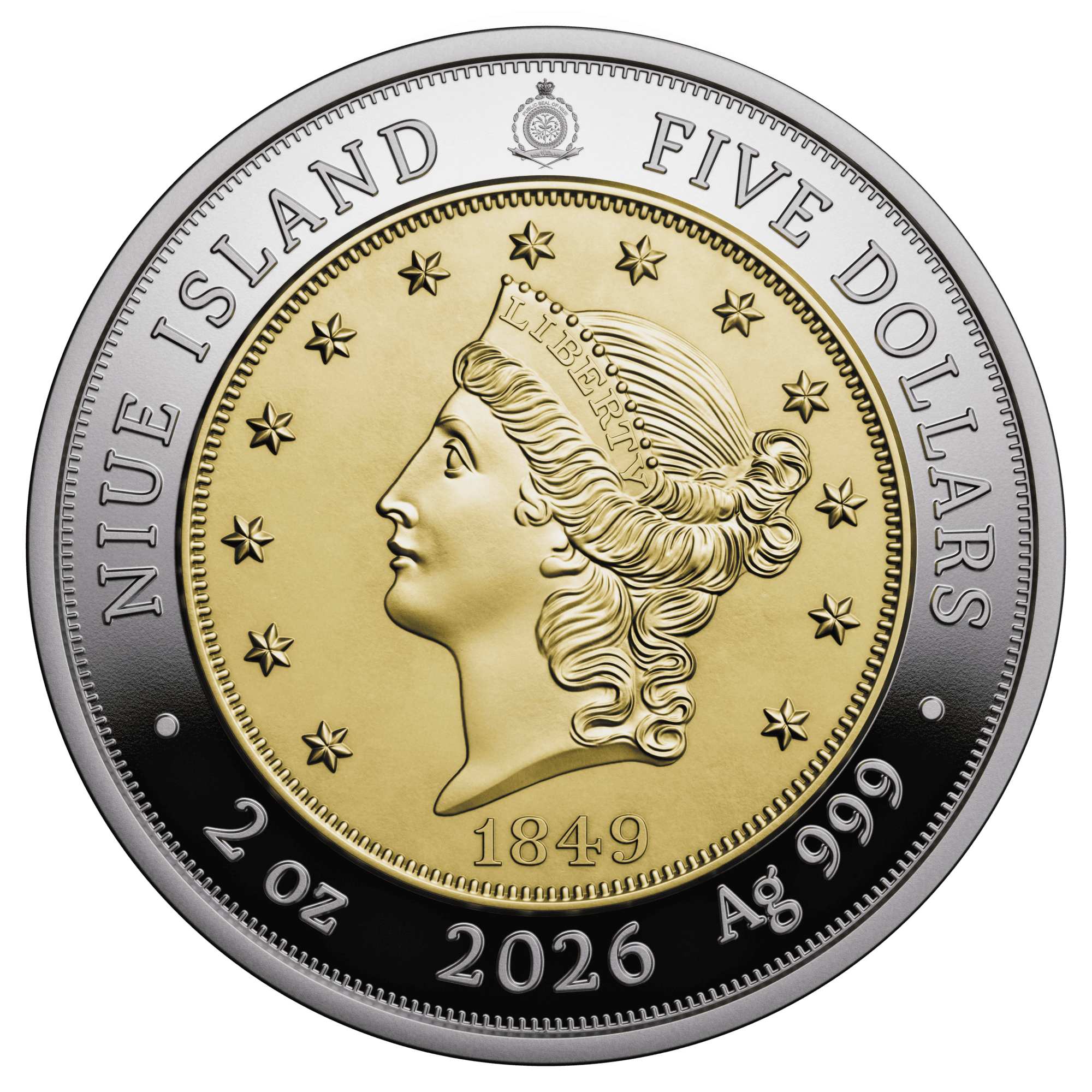 Niue - 2026 - 5 Dollars - 1849 Liberty Head Double Eagle (Greatest United States coins series) 2oz silver