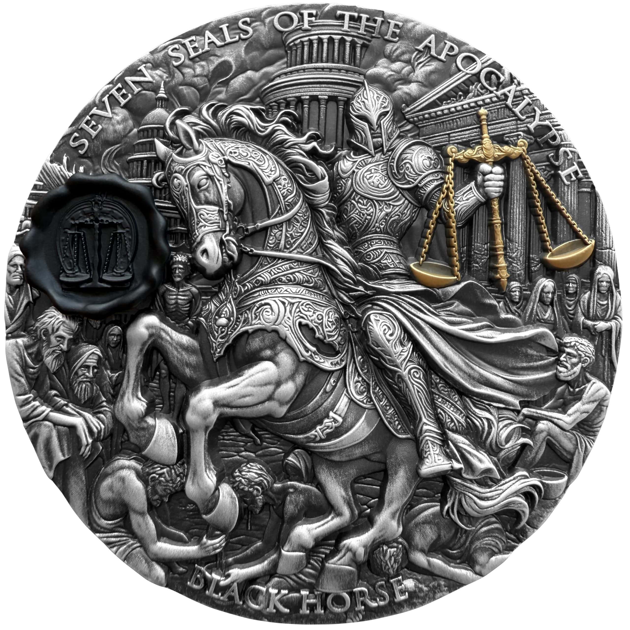 Niue - 2026 - 7 Dollars - Black Horse 3oz silver (Seven Seals of the Apocalypse series)