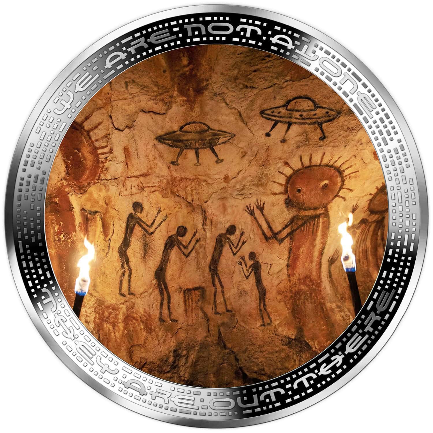Cameroon - 2026 - 1000 Francs - PREHISTORIC ALIEN PAINTING (UFO & Aliens series) 1oz silver