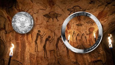 Cameroon - 2026 - 1000 Francs - PREHISTORIC ALIEN PAINTING (UFO & Aliens series) 1oz silver