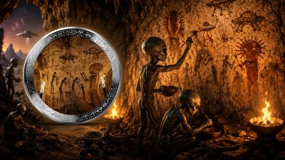 Cameroon - 2026 - 1000 Francs - PREHISTORIC ALIEN PAINTING (UFO & Aliens series) 1oz silver