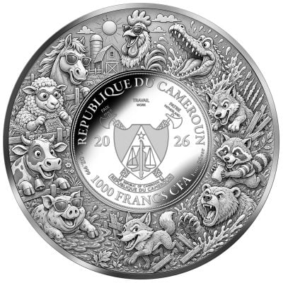 Cameroon - 2026 - 1000 Francs - Knit Happens Again (AI•NIMALS Chaos at the Farm series) 1oz silver