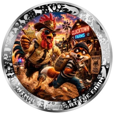 Cameroon - 2026 - 1000 Francs - The Great Egg Chase (AI•NIMALS Chaos at the Farm series) 1oz silver