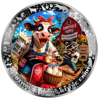 Cameroon - 2026 - 1000 Francs - The Great Milk Heist (AI•NIMALS Chaos at the Farm series) 1oz silver