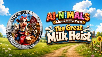 Cameroon - 2026 - 1000 Francs - The Great Milk Heist (AI•NIMALS Chaos at the Farm series) 1oz silver