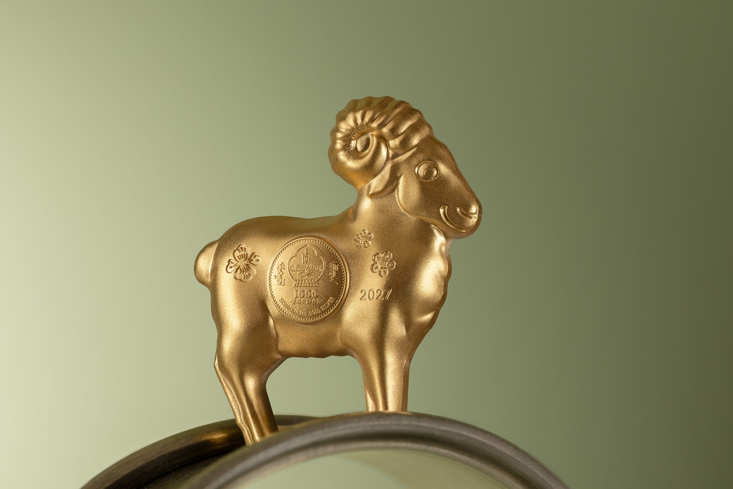 Mongolia - 2027 - 1000 Togrog - Year of the Goat 3D silver 1oz GILDED EDITION