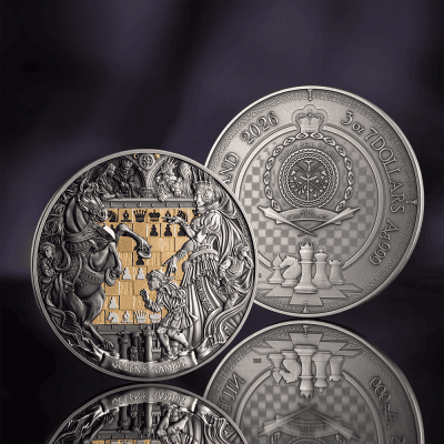 Niue - 2026 - 7 Dollars - Chess Battle Queen's Gambit 3oz silver