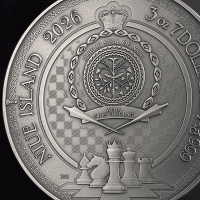 Niue - 2026 - 7 Dollars - Chess Battle Queen's Gambit 3oz silver
