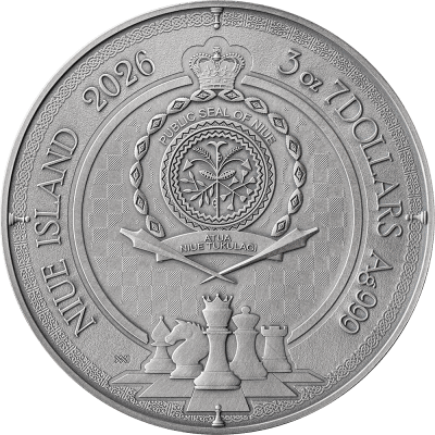 Niue - 2026 - 7 Dollars - Chess Battle Queen's Gambit 3oz silver