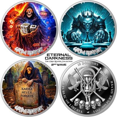 Liberia - 2026 - 3x 10 Dollars - Karma, Checkmate, Fate (Eternal Darkness – Grim Reaper series) 3x 1oz silver